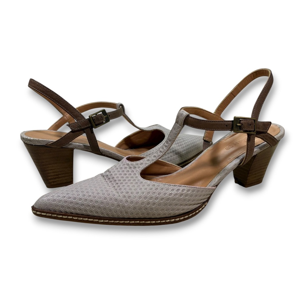 Sundance Women's Gray Leather Stack Heel Slingback Shoe Sandal 41 (US 10-10.5)